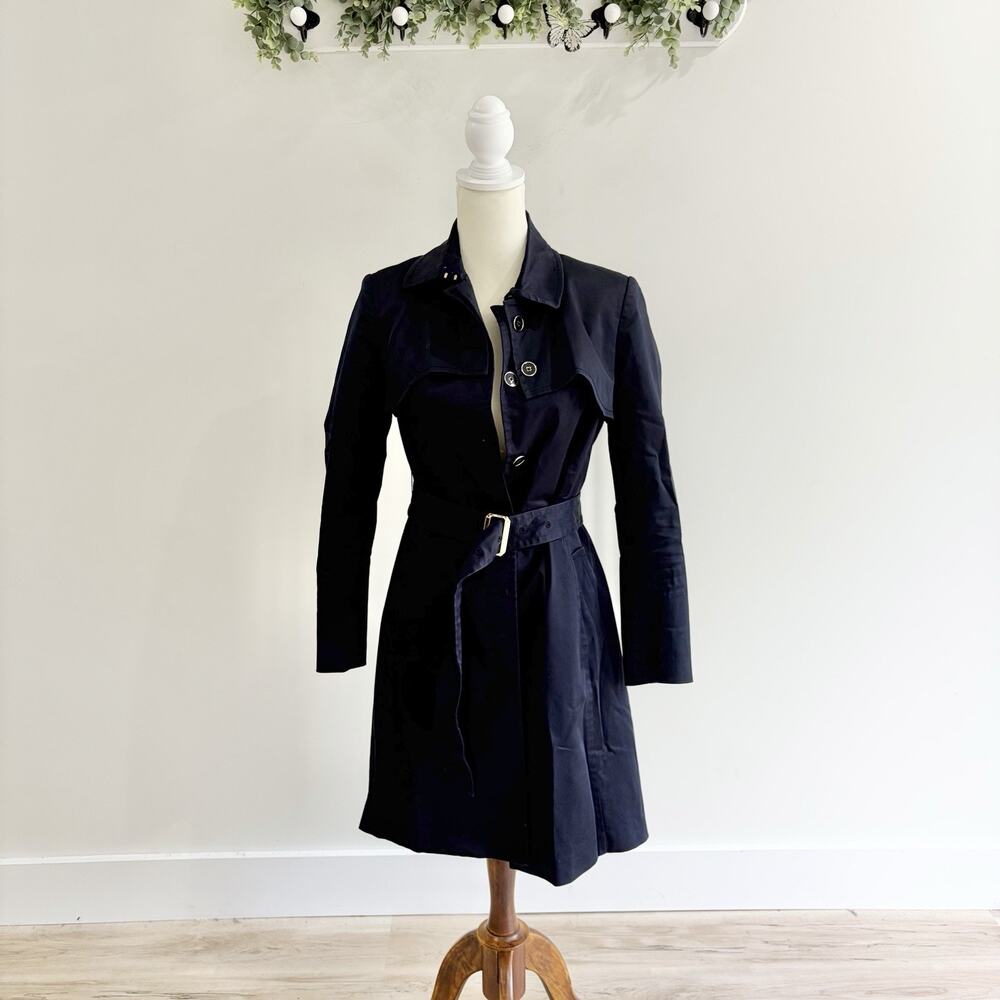 designer Ports 1961 Navy Blue Trench Coat Pleated Inset Flap And 4